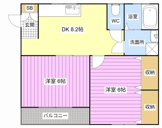 エバーフィールド(2DK/1階)の間取り写真