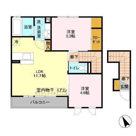 ハピネス(2LDK/2階)の間取り写真