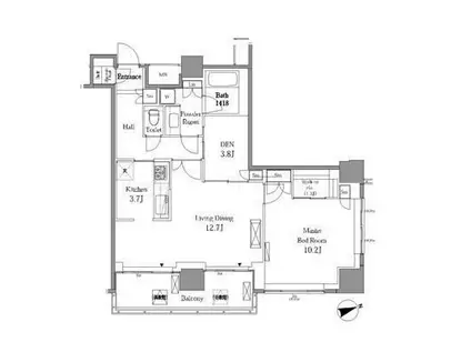 レジディアタワー目黒不動前(1SLDK/28階)の間取り写真