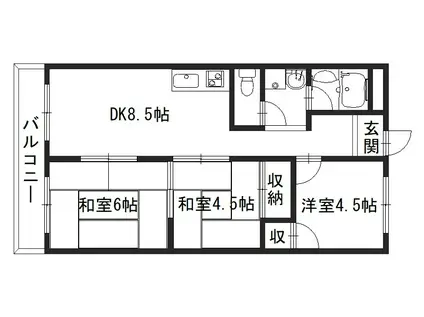 ハイツ桂 B棟(3DK/3階)の間取り写真