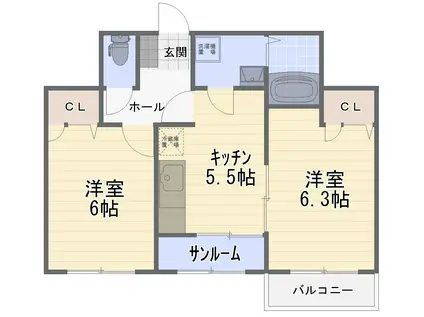 ウィステリア21(2DK/2階)の間取り写真