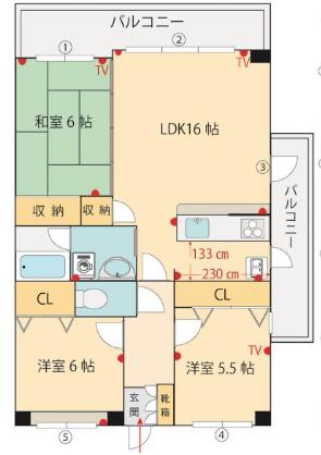 アンビエント井尻(3LDK/4階)の間取り写真