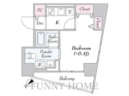 ロイジェント世田谷野沢(1K/4階)の間取り写真