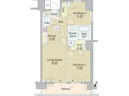 プライムアーバン東中野コート(2LDK/4階)の間取り写真