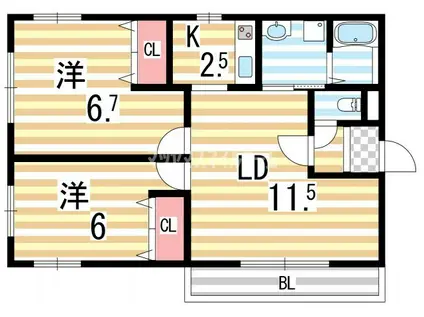 グレイスマンション(2LDK/1階)の間取り写真