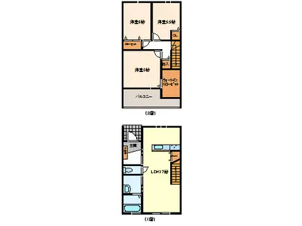 ヒルズ新田B棟(3LDK/1階)の間取り写真