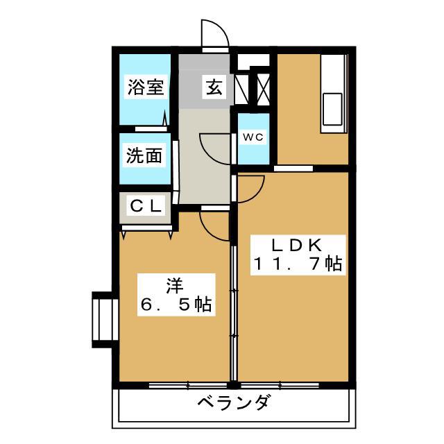 スカイヒルズ柳島(1LDK/2階)の間取り写真