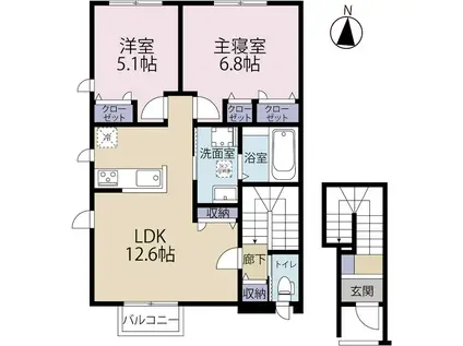 CLARE COURT(2LDK/2階)の間取り写真