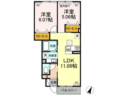 ラ・ヴェール石神井公園 B棟(2LDK/1階)の間取り写真