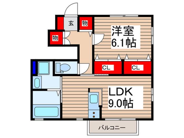ディアコートふじみ野A(1LDK/1階)の間取り写真