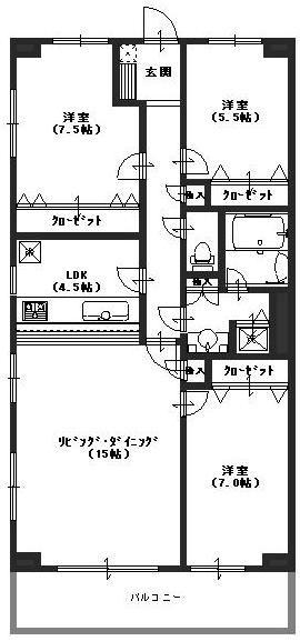 メリディアンガーデン雪月花(3LDK/1階)の間取り写真
