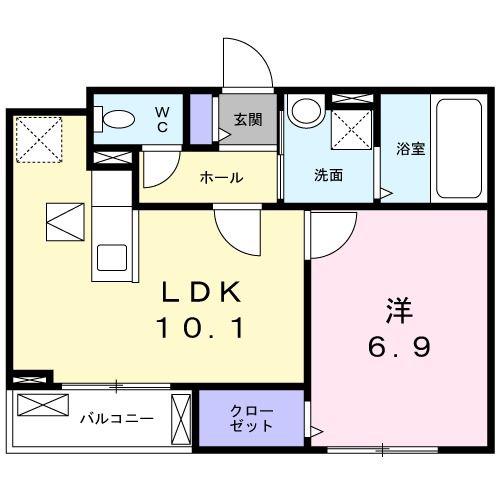 ハイツ若草(1LDK/1階)の間取り写真