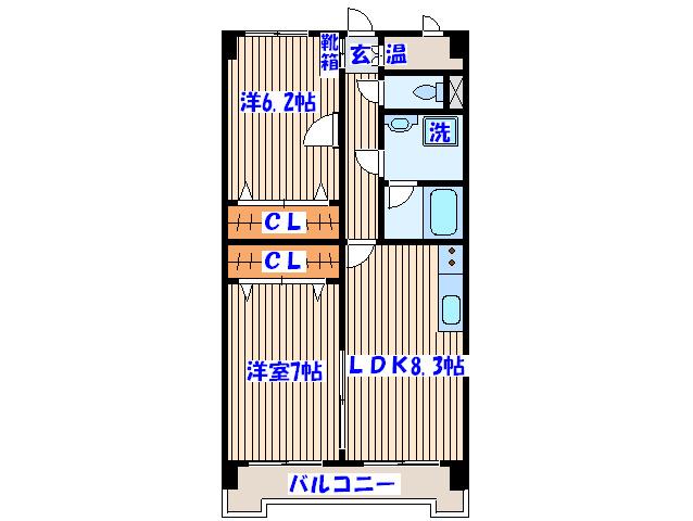 ウェルステージ丸浩 弐番館(2LDK/7階)の間取り写真