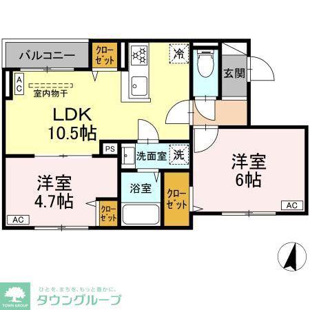 セレスティア若宮(2LDK/3階)の間取り写真