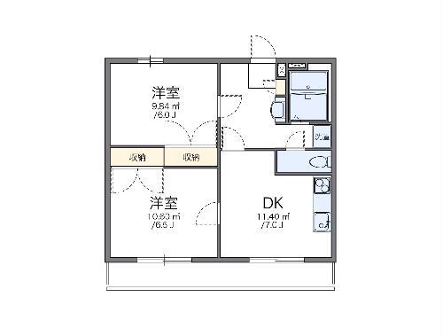 レオパレス華(2DK/2階)の間取り写真