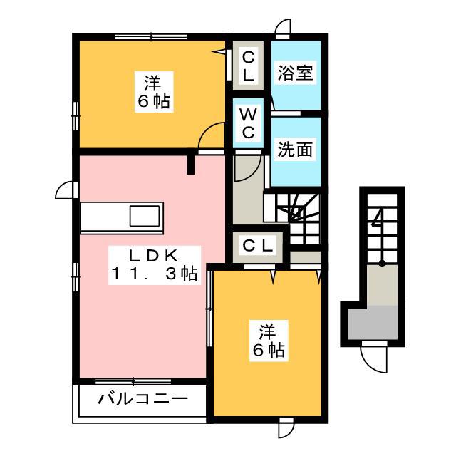 カトル・N(2LDK/2階)の間取り写真