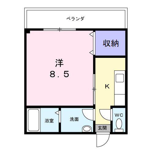 ルートワン矢作(1K/1階)の間取り写真