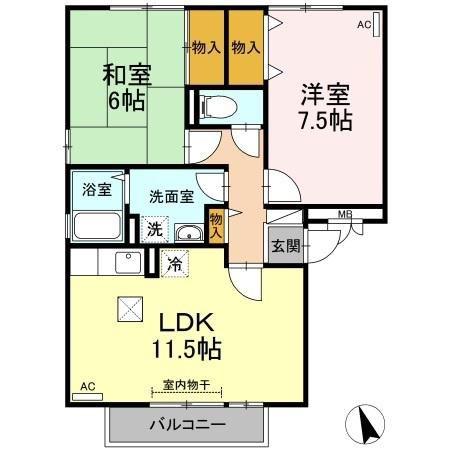 ファミール三軒屋 A棟(2LDK/1階)の間取り写真