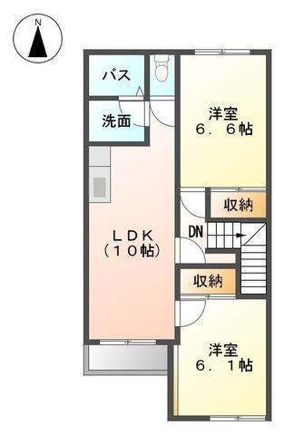 リバービュー(2LDK/2階)の間取り写真