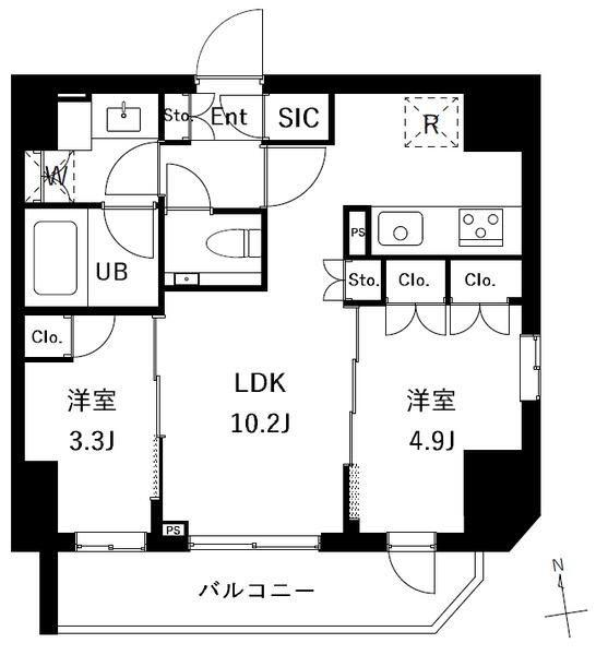 ES-GRANDE御徒町(2LDK/2階)の間取り写真