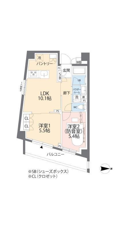 ミュージションプラス世田谷経堂(2LDK/1階)の間取り写真