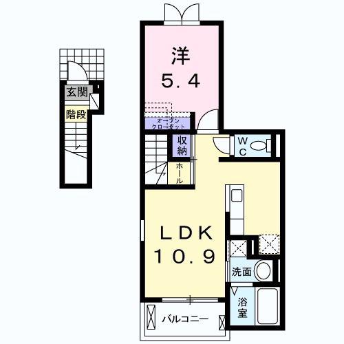 メゾングラシュI(1LDK/2階)の間取り写真