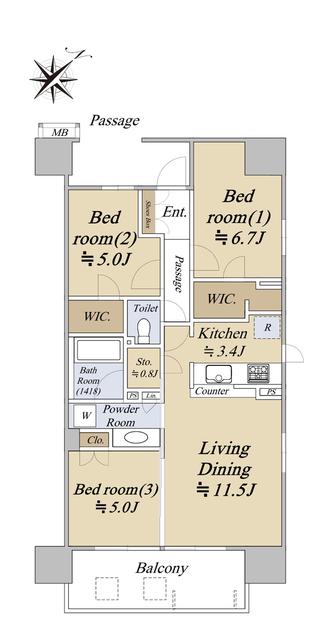 シティテラス川崎鈴木町グランドシーズンズ(3LDK/12階)の間取り写真
