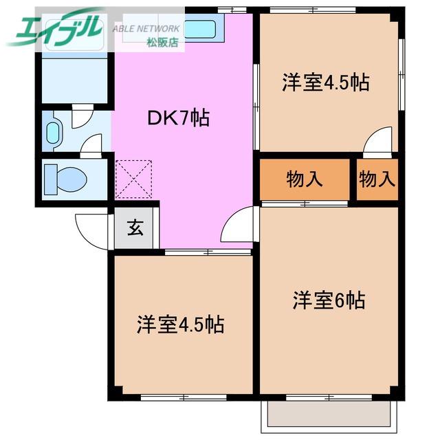 メゾンきんごろーB棟(3DK/2階)の間取り写真
