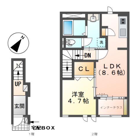 ライトハウス(1LDK/2階)の間取り写真