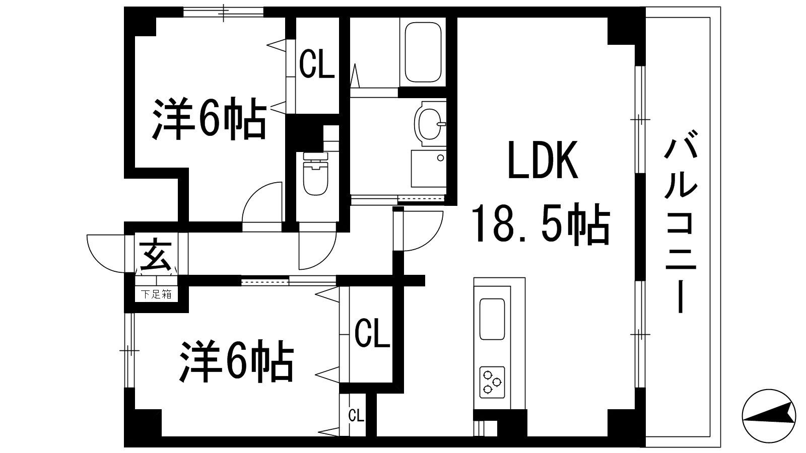 ジュネス甲東弐番館(2LDK/2階)の間取り写真