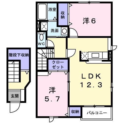 サンクリオージュ壱番館(2LDK/2階)の間取り写真