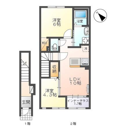 ベルフィオーレ 五番館(2LDK/2階)の間取り写真