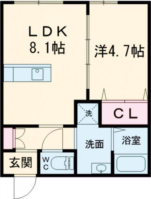 NYスタイルズ大牟田 B(1LDK/2階)の間取り写真