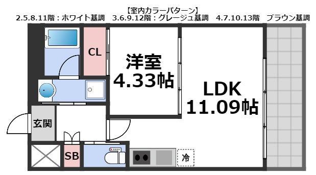 プレジオ荒本新町(1LDK/12階)の間取り写真