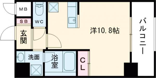 サザンクレスト堺東(ワンルーム/2階)の間取り写真