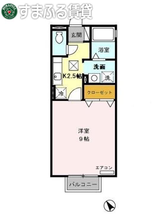 サウスウィンドA(1K/1階)の間取り写真