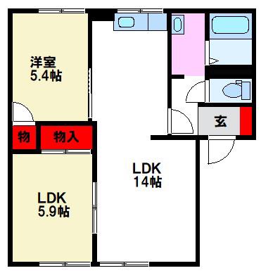 五郎山パークハイツ(2LDK/2階)の間取り写真