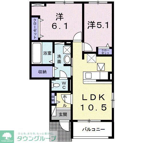 プリムヴェール C(2LDK/1階)の間取り写真