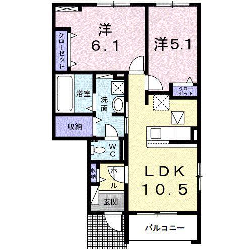 プリムヴェール C(2LDK/1階)の間取り写真