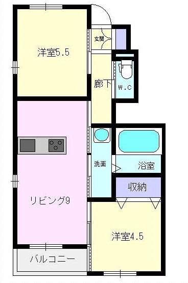 ドルチェ・ヴィータ伊万里B(2LDK/1階)の間取り写真