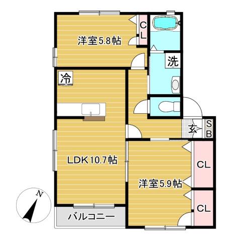 カーサ西馬橋C(2LDK/1階)の間取り写真