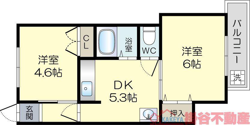 ヴァイセスシュロス南茨木(2DK/3階)の間取り写真