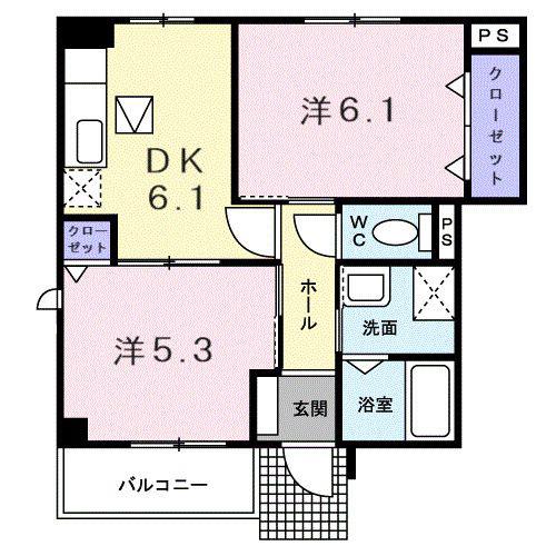 エスポワールII(2DK/1階)の間取り写真