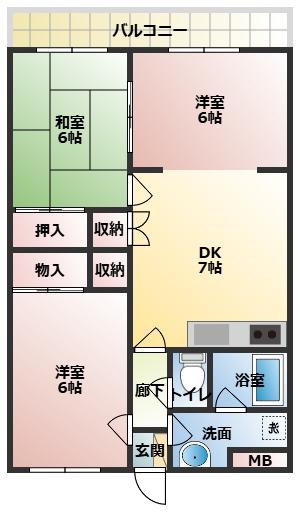 DMカルチャー(3DK/1階)の間取り写真