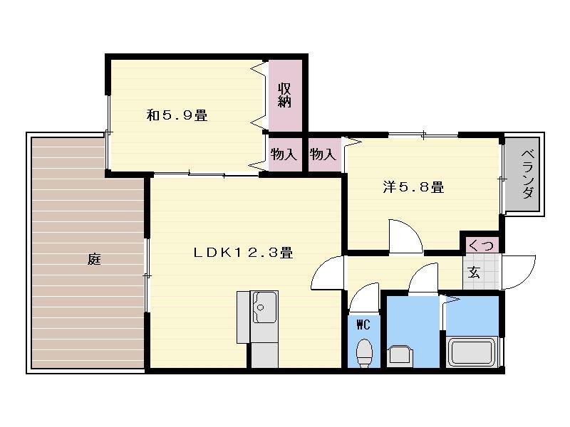 ソレイユK(2LDK/1階)の間取り写真