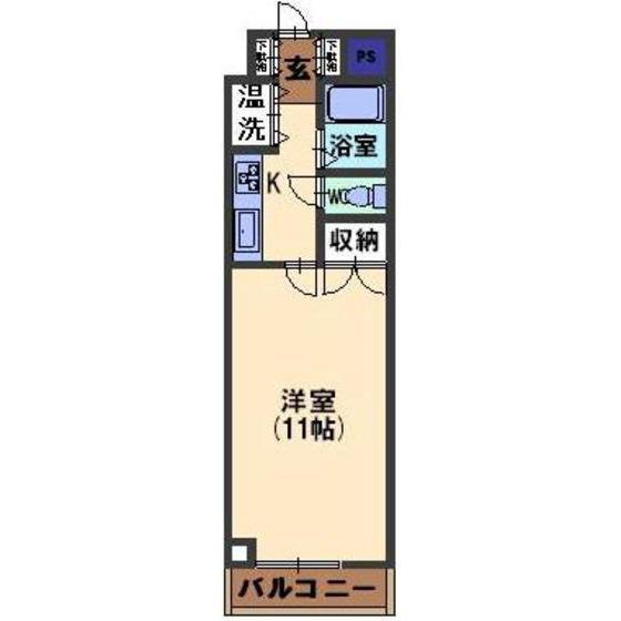 グランヴィレッジ粟崎(1K/4階)の間取り写真