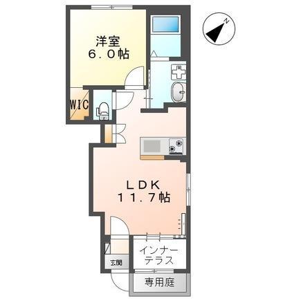 LE.LIEN広崎(1LDK/1階)の間取り写真
