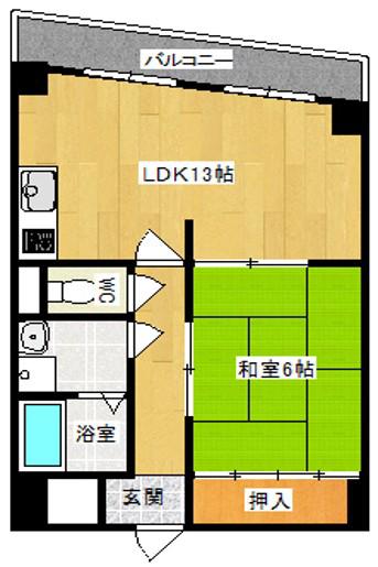 フクダ不動産八木駅前マンション(1LDK/6階)の間取り写真