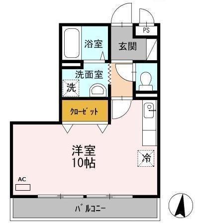 ベイサージュ富の原B(ワンルーム/2階)の間取り写真