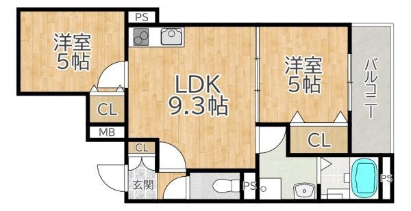 クリエオーレ星田(2LDK/2階)の間取り写真